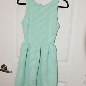 Mint green dress, zipper back.